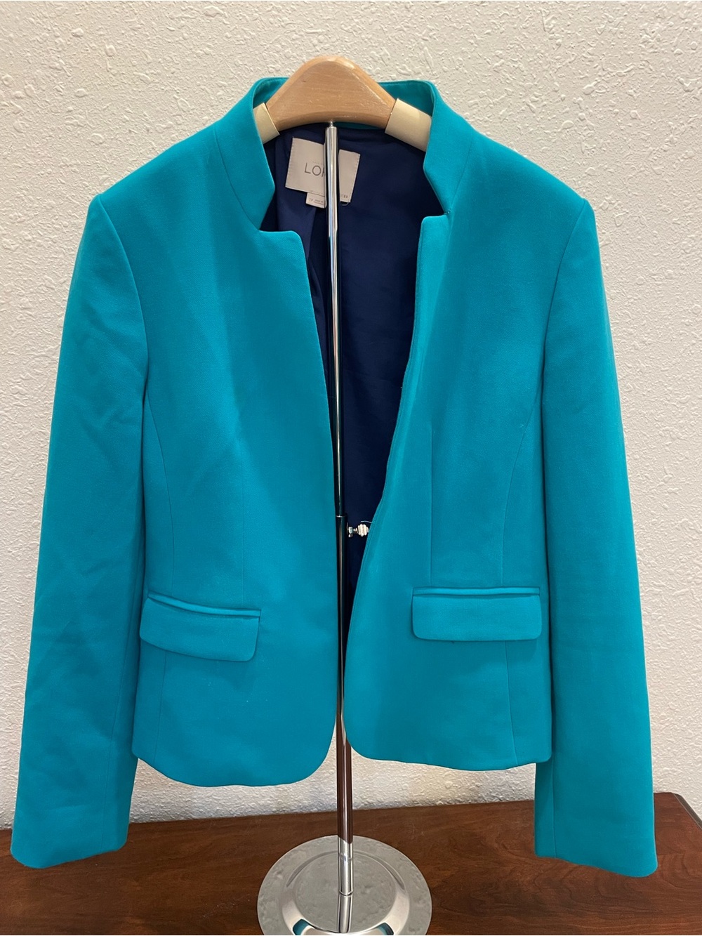 LOFT Teal Collarless Open-Front Blazer